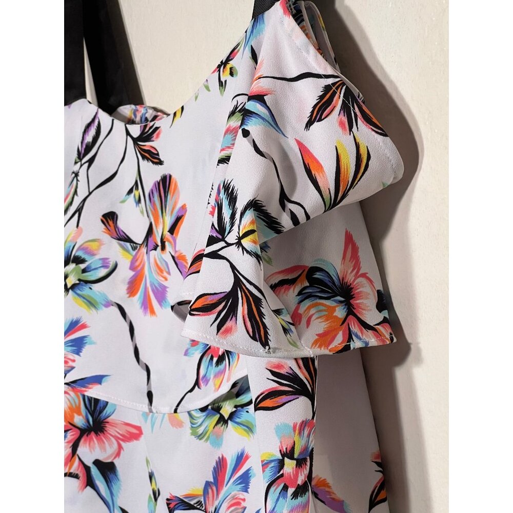 Bar III Small Printed Ribbon-Strap Off-The-Shoulder Top Multi Color Ruffle - Picture 8 of 11